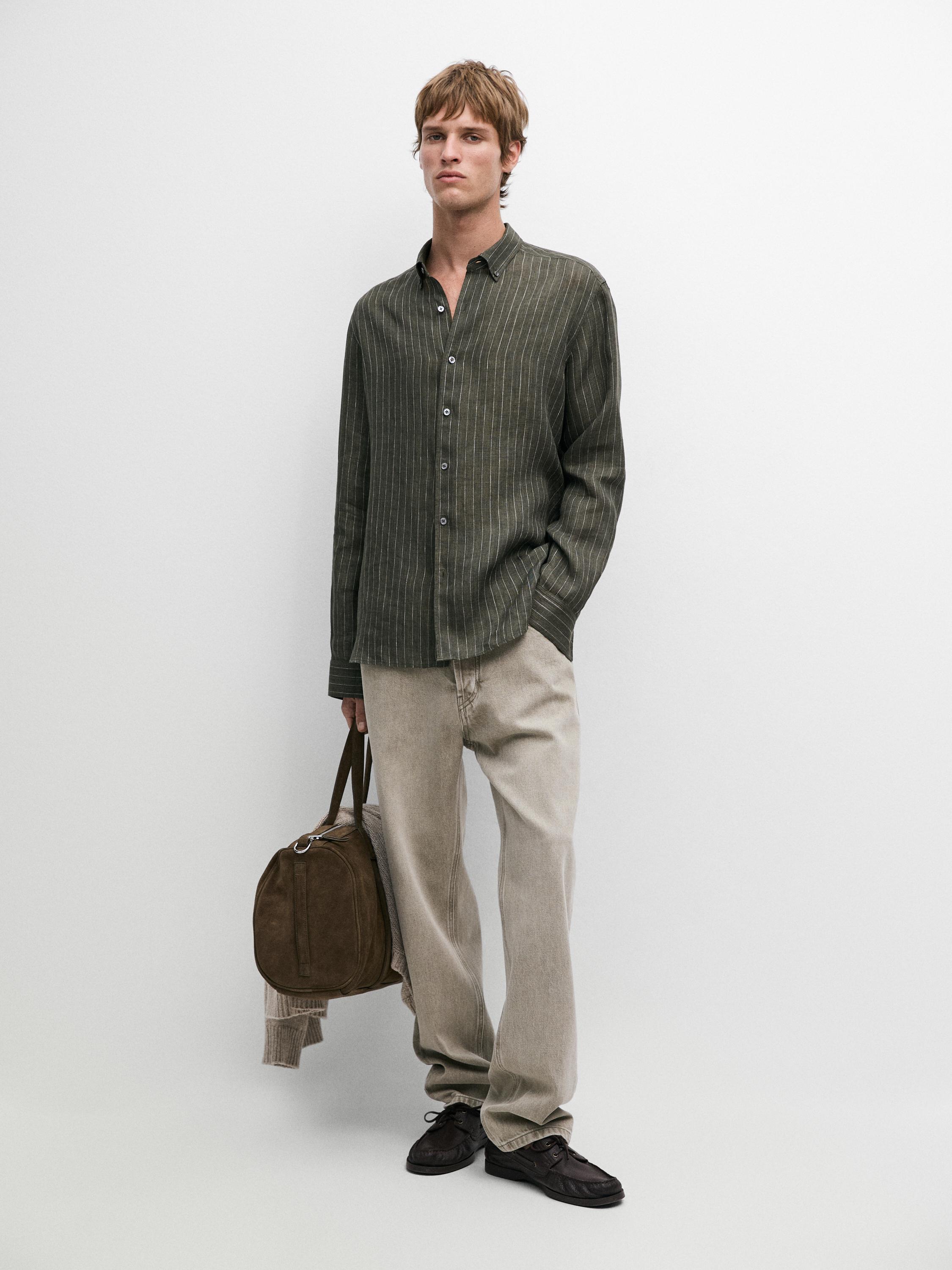 100% linen regular fit striped flowing shirt
